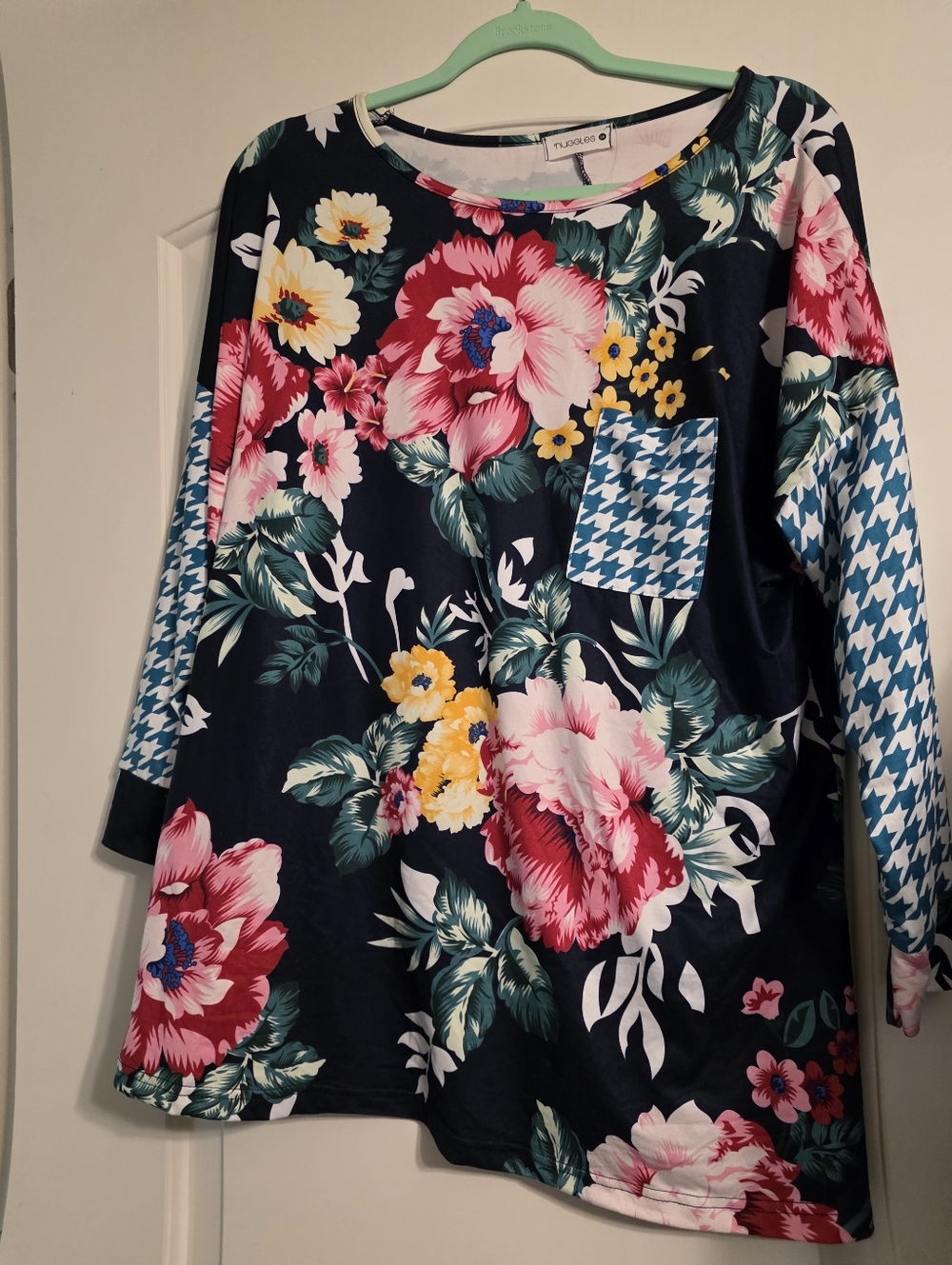 Floral Navy Mixed-Print Tunic Top - Navy Pink Yellow